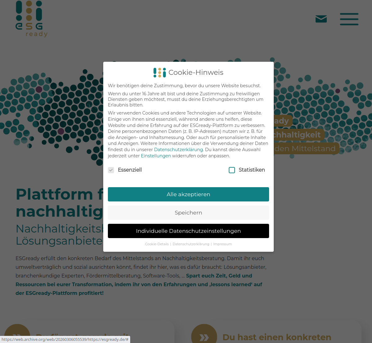 Old ESGready homepage, WordPress build